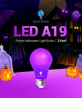Blue LED A19 2 Pack 9W 60W Equivalent Non Dimmable E26 Base Blue Light Bulbs for Halloween decor with tombstones and pumpkins