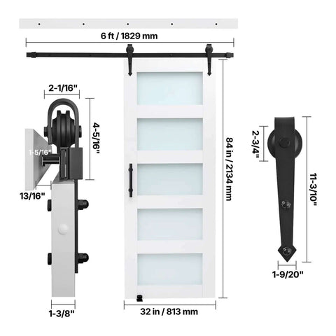 Sliding Barn Door 32x84 Modern Farmhouse Vibe With Glass Panel And MDF Core Includes Hardware Kit Water Resistant PVC Coating Easy Install H Frame Smooth Glide For Living Spaces