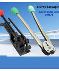 Heavy Duty Manual Strapping Machine Kit With Ratchet Tensioner And Sealer For Steel Pet Pp Bands shown with durable black and silver tools.