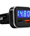 Game Changer Hella Fast Dual Port 30W Usb C Car Charger With Built In Led Voltage Meter And Real Time Battery Monitor showing digital display.