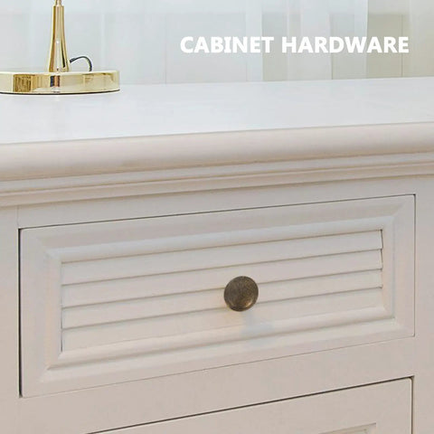 White drawer featuring Retro Copper Zinc Alloy Cabinet Knobs Set, 10 Pack, Single Hole Mount for a vintage look