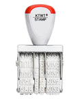 Slick 1.5 Inch Rubber Line Dater Stamp Featuring Quick Twist Dial Calendar, front view with clear rubber date rollers.