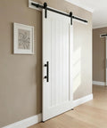 2 Pack Sliding Barn Door Handle Set Carbon Steel Pull And Flush Hardware 12 Inch Heavy Duty Rustic Two Side Design, black handles on white barn door