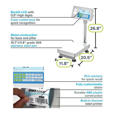 Advanced Label Printing Bench Scale Real Deal 660 Pound Heavy Lifter with backlit LCD and durable stainless steel platform.