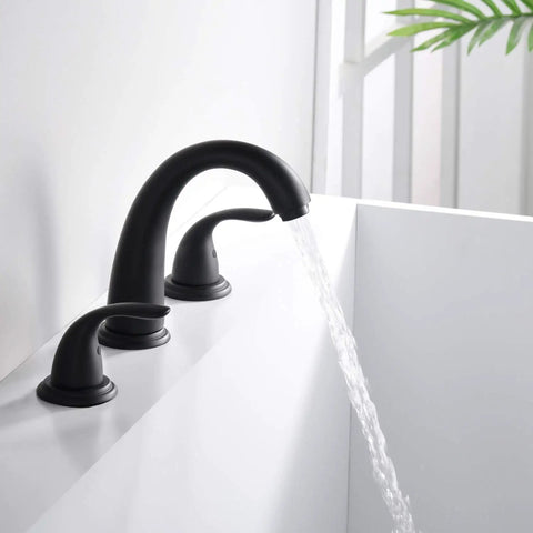 Matte Black Roman Tub Faucet With Valve Three Hole Deck Mount High Flow Tub Filler That Fills Up Fast For A Quick Bath 12.16 GPM At 60 PSI Durable Universal Finish For Modern Bathrooms