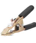 Solid Brass Grounding Work Clamp With 40mm Jaw For Big Current Welding Jobs Like Argon Arc And Sheath Use At The Shipyard Heavy Duty And Totally Ready To Hook Up, showing 40mm jaw and rubber grips.