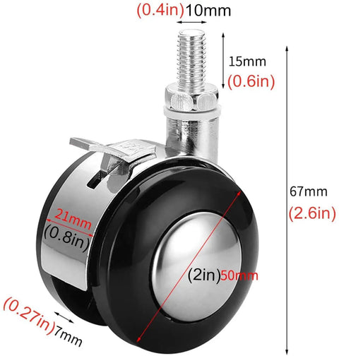 Smooth As Butter Replacement Casters For Boss Office Chairs With 2 Inch Twin Swivel Wheels Heavy Duty Plastic And Metal Silent Rolling hard floor safe caster showing dimensions and structure.