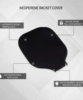 Durable Neoprene Racket Cover with Full Zip Protective Sleeve for Pickleball Paddles and Tennis Rackets, cushioned padding, black.
