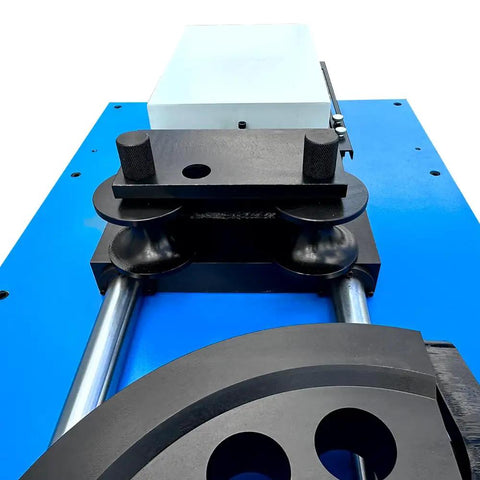 Heavy Duty Programmable Electric Hydraulic Tube And Pipe Bender Featuring Programmable Logic Controller Seven Horsepower Motor with dies and hydraulic rollers.