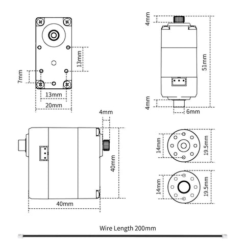 Heavy Duty Serial Bus Servo With Mounting Bracket And Plug And Play Setup Offering Badass Twenty Kilogram Torque Plus Dual Ball Bearings For Rad Robot Builds And Tight Diy Engineering Workspaces technical drawing with dimensions.