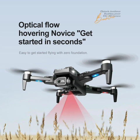 Foldable 4K Drone With Dual Cameras And 110 Degree Wide Angle Adjustable Height Six Axis Gyro in flight over grassy field
