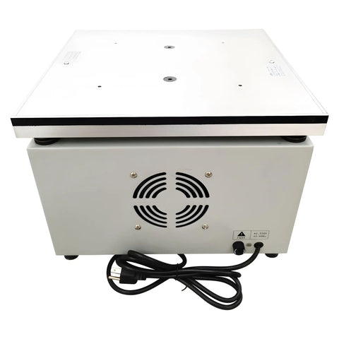 MP-3000E 110V 1200W Heavy-Duty Vertical Vibration Test Bench With 30kg Load, 1-200Hz Adjustable, Microcomputer Control, Designed For Electronics, Automotive, And Home Appliance Testing. White metal unit with power cord