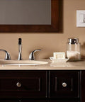 Smooth Flicker Free Led Dimmer Switch With Matching Almond Wallplate Included For Hassle Free Single Pole Or Three Way Wiring Setup Rated Up To One Fifty Watts For Top Notch Room Lighting installed in a bathroom setting.