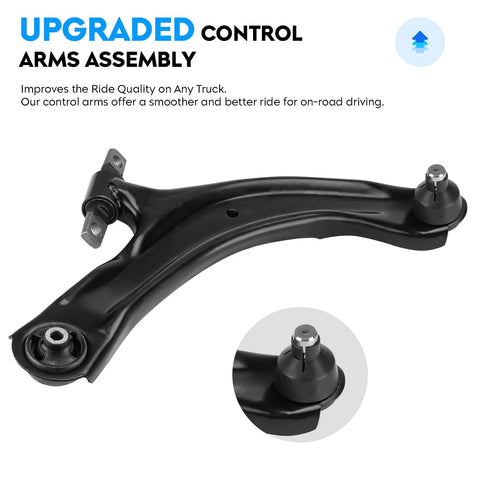 Black front lower control arm for Nissan Rogue; steel suspension arm with bushings and ball-joint end