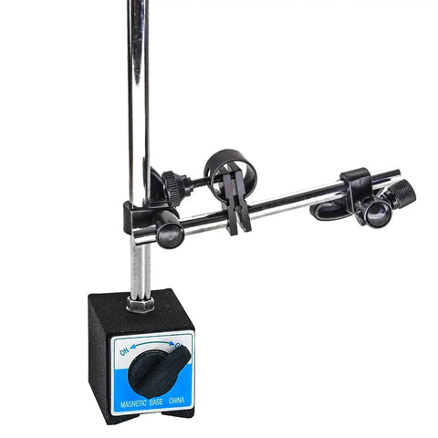 Magnetic Base Stand With Fine Adjustment For 3/8 Inch Digital Dial Test Indicator Gauge, Heavy Duty Steel Construction, Rock Solid Magnetic Clamp, 132 Lb Max Pull, 60 Kg, Rugged Adjustable Holder For Workshop Calibration