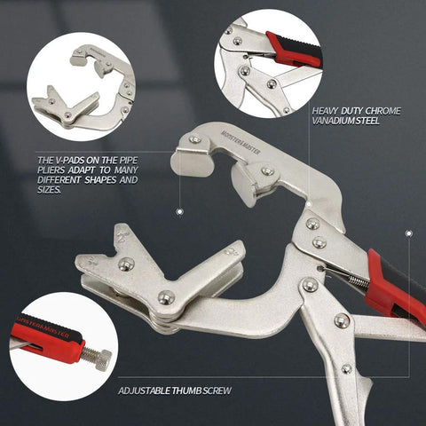 Monster & Master welding pipe plier clamp, 10-inch, chrome-vanadium steel with red handles and large V-pads