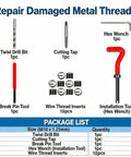 M10 X 1.25 Thread Repair Kit With Helicoil Inserts, includes drill bit, cutting tap, wire thread inserts, tools, for damaged threads.