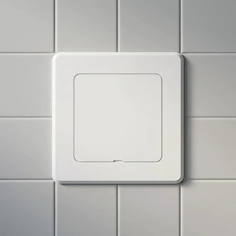 No Drill ABS Access Panel For Drywall Peel Stick Ceiling Pipe Cover Hides Nasty Pipes Dustproof Drop In Inspection Hatch on gray tiles.
