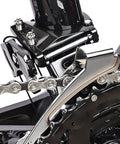 3 Speed Clamp On Front Derailleur For Mountain Bike And Road Bike With Top Or Bottom Pull Beefy Dual Pull Setup For Smooth Shifting Fits 31.8mm To 34.9mm Tubes Includes 34.9 To 31.8mm Conversion Ring Easy Install on bike frame close-up