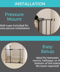 Installation of Extra Tall And Wide Pressure Mounted Baby Gate For Doorways, Adjustable 29.75 To 52 Inches Wide, shown against a wall.