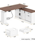 L Shaped Standing Desk With Storage Drawers And Power Outlets, 55 Inch Height Adjustable Corner Desk For Home Office, white desk layout