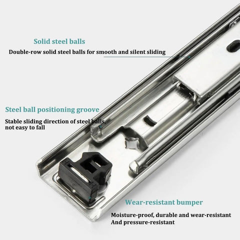 Close-up of Beefy Heavy Duty Locking Drawer Slides, Full Extension Ball Bearing, Side Mount Industrial Rail