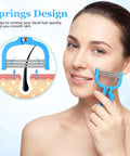 Facial Hair Epilator Spring Tool 3-Pack Painless No Fuss Root Remover For Upper Lip Chin Cheeks Forehead Peach Fuzz Removal Easy To Use Manual Threading Device For Women And Men shown on cheek