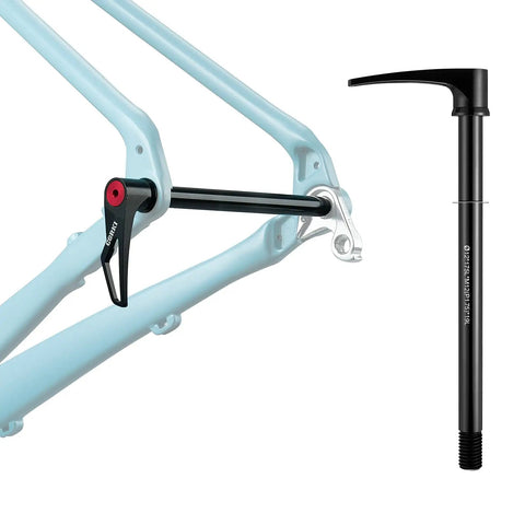 Thread Pitch 1.75mm 12mm Through Axle Adapter For Boost Forks Fits 122mm 166mm 171mm 175mm 180mm And 192mm MTB Gravel Road Front And Rear Wheels Upgrade shown next to a bike frame.