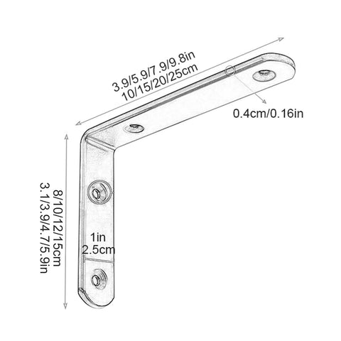 Top Tier Heavy Duty L Shaped Corner Brackets For Shelving Set Of 2 Black Metal Wall Mounts dimensions sketch for installation.