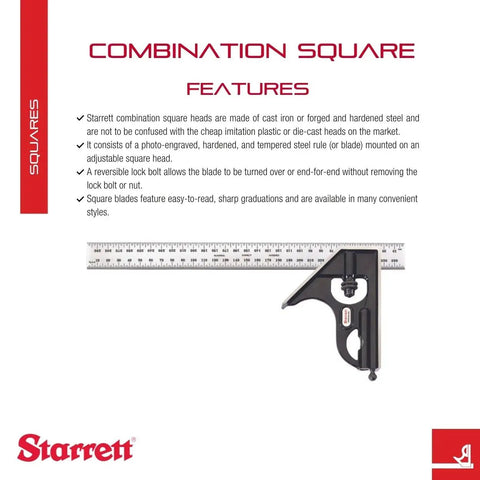 Heavy Duty Workhorse Steel Combination Square With 300mm Blade, Cast Iron Heads, Reversible Lock Bolt, Scriber, Spirit Level
