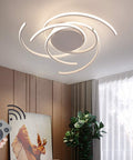 Modern Spiral Flower LED Ceiling Light With Remote Dimmer Flush Mount Fixture For Living Room And Kitchen White Aluminum