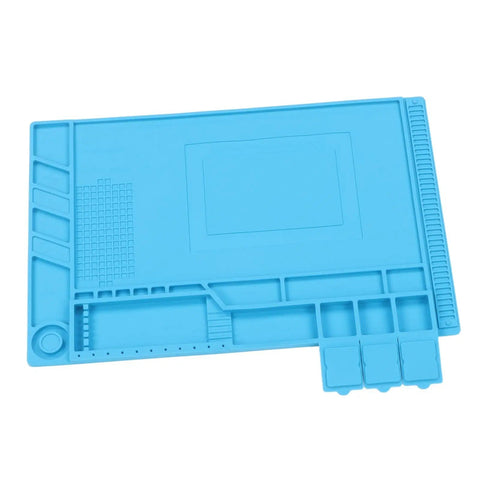 Blue Heat Resistant Silicone Repair Mat With Anti Static Surface Ideal For Cellphone Laptop And Watch Soldering Projects With Pro Grade Screw Pockets And Glue Friendly Work Area For Easy Disassembly And Precise Part Placement