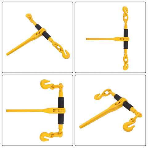Heavy Duty Ratchet Chain Binder With Five Sixteenths Inch Chain 20 Foot Length 7100 Lbs Working Load Limit 28400 Lbs Breaking Strength G80 Steel Tie Down For Flatbed Trailers And Hauling Rotating Forged Hook For Easy Securing, multiple angles