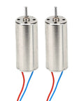 2 Pack 8520 Hollow Cup Brushless Motors For Quadcopter Drone RC Models 3-5V 0.15A With Heat Dissipation Hole Easy Install And Powerful Performance Ready, showing two silver cylindrical motors with wire leads.