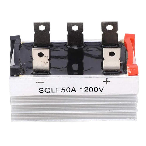 Rock Solid Three Phase Rectifier Bridge Module 50A 1200V High Power Diode, aluminum heatsink, used for solar inverters and industrial applications.