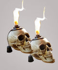 Two Pack Skull Tiki Torch Outdoor Patio Decor For Halloween And Gothic Vibes, Epic Fire Display Skull Table Torches