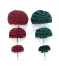 Six Piece Nylon Buffing Mushroom Wheels Set With Assorted 2 Inch 3 Inch And 4 Inch Sizes For Polishing And Cleaning Metal Surfaces using red and green grit.