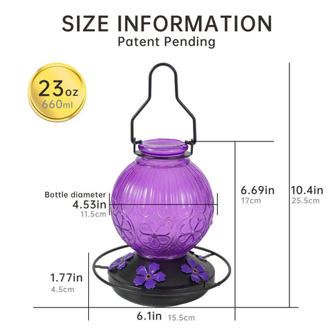 Purple Outdoor Hummingbird Feeder With Perch And Five Flower Feeding Ports 23 Oz Nectar Feeder for Backyard Garden
