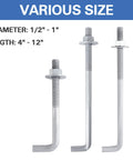 Concrete Anchor Bolts 3/4 In By 10 In L-Shaped Hot-Dip Galvanized 10 Pack With Nuts And USS Washers Carbon Steel Outdoor Masonry Fasteners