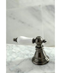 Close-up of the handle from the American Patriot Widespread Bathroom Faucet With Brass Pop Up Drain Black Stainless Finish