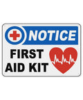 Vintage 8x12 Inch Metal Tin Sign First Aid Kit Marker With Graphic Symbols Identification Plaque for safety compliance.