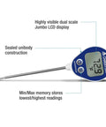 Professional Digital Meat Thermometer For Kitchen And Grilling Waterproof Lollipop Probe with jumbo LCD display and sealed design.