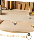 Eight Piece Antique Metal Drop Ring Drawer Handles Set For Dressers And Cupboards With Screws on a wooden surface.