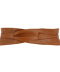 Women Italian Leather Obi Belt In Rich Camel Buttery Soft Full Grain Cowhide Wide Waist Sash showcasing smooth camel leather design.