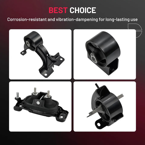 Heavy Duty Engine And Transmission Mounts Fit Chrysler Town And Country Dodge Grand Caravan Ram CV And VW Routan 3.6 Liter V6 set shown from various angles.
