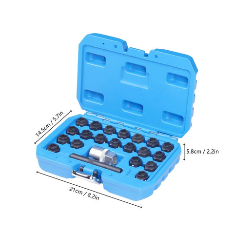 22-Piece Wheel Locking Nut Key Kit Remover Set For BMW F-Series With Extended Rod And Ergonomic Handle To Snatch Stolen Lug Nuts Easily Without Breaking A Sweat, blue case, 21cm