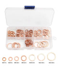 Copper Flat Washers Set For Screws, Rust Resistant Gasket Shims, Heavy Duty Kit With 100 120 200 280 300 Pieces For Auto DIY And Home Projects, Keeps Fasteners Stable And Spreads Pressure. Assorted copper washers in storage box, M4-M14 sizes