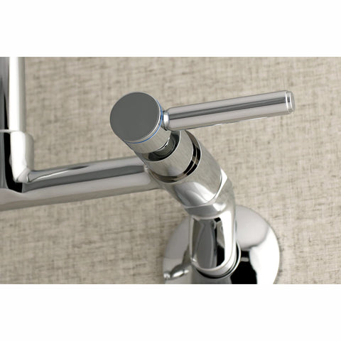 Close-up of Concord 8 Inch Adjustable Center Wall Mount Kitchen Faucet in Polished Chrome and Solid Brass Construction