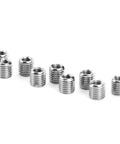 10-piece set of silver metal threaded inserts, self-tapping, slotted, cylindrical