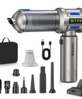 2 In 1 Mini Vacuum Cleaner With Air Duster And Suction Function 27000Pa Brushless Car Vacuum with accessories and carrying case